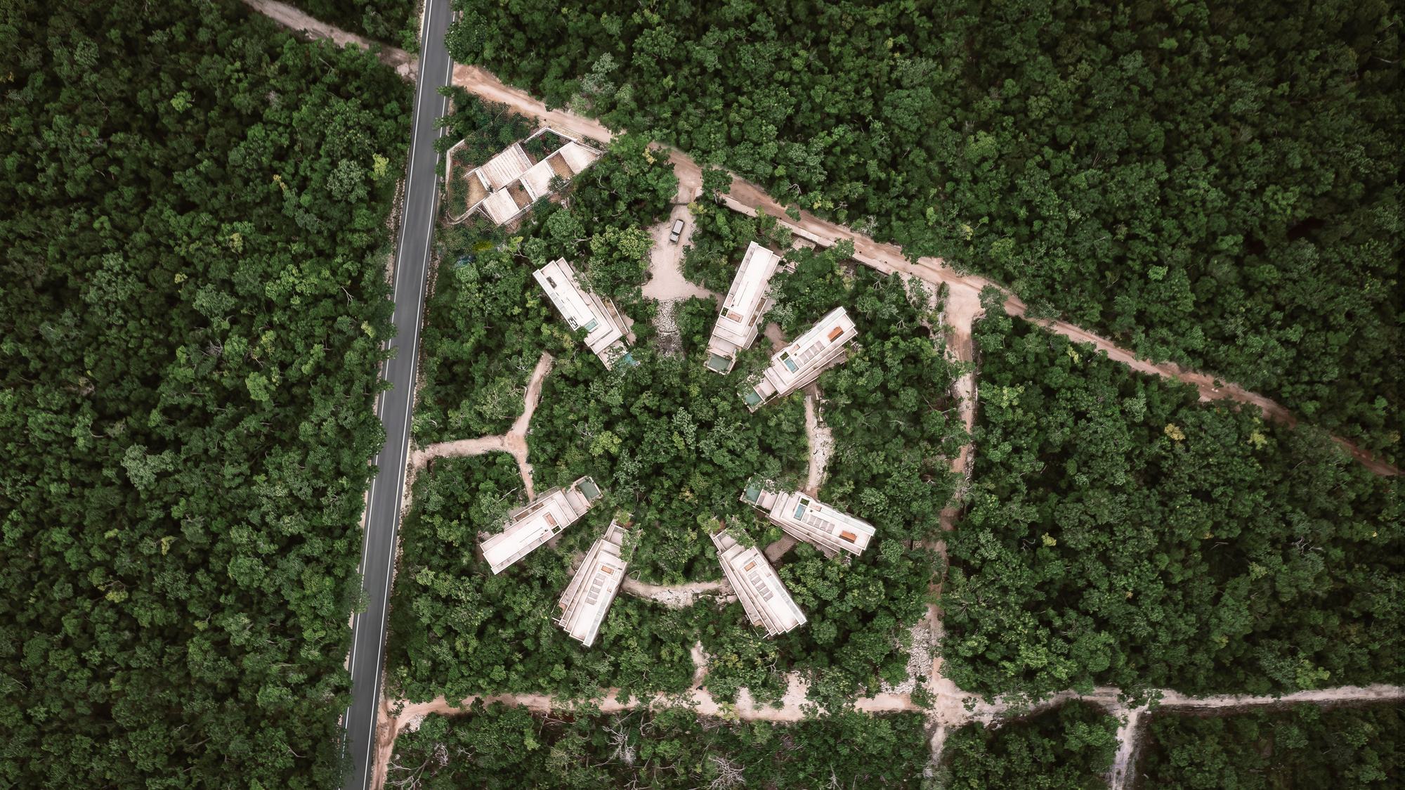 Aerial view of Candela villas in the jungle
